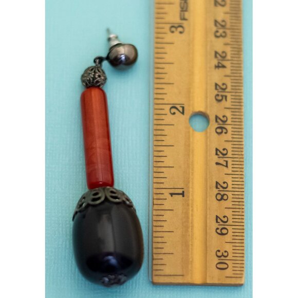 Vintage Bohemian Black Oval Faux Beads Dangle Earrings - E4 - Picture 2 of 2